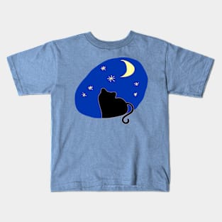 The kitten Staring at Sky Stars Moon Kids T-Shirt